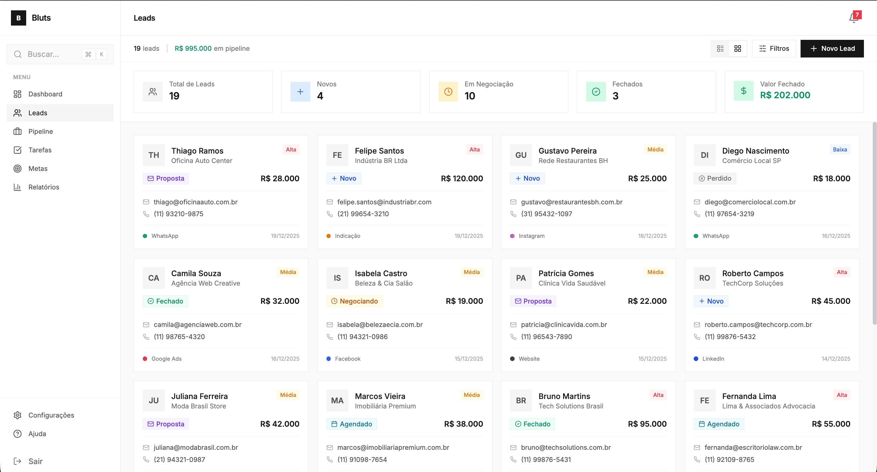 Lista de Leads do Bluts CRM